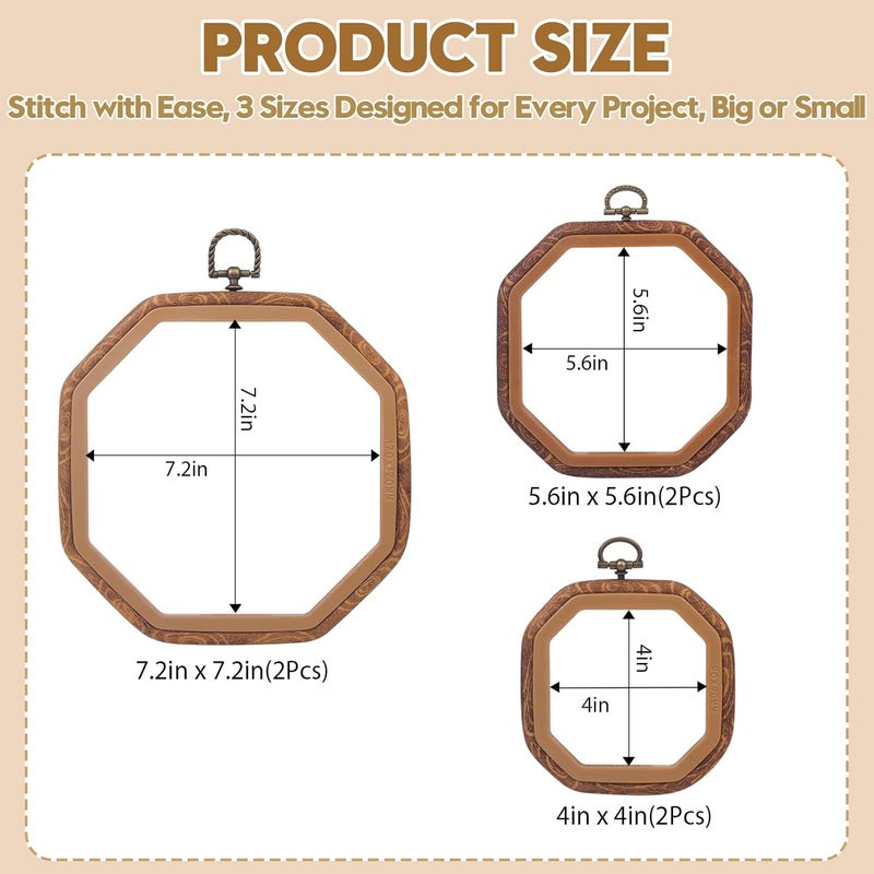 Cheloment Embroidery⨯ Stitch Frames for Display,6PC Octagon Embroidery Hoops,Three Sizes Oectangle Frames for Embroidery Perfect for Sewing, Home Decor and Embroidery - Image 2